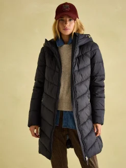 New Joules Moorsdale Mid Length Showerproof Padded Coat Black