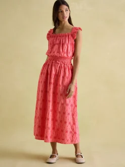 Hot Joules Nadia Coral Pink Broderie Sun Dress CoralPink