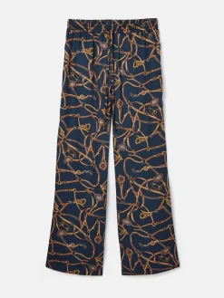Best Joules Navy Blue Bridle Wide Leg Printed Satin Trousers NavyBlueBridle