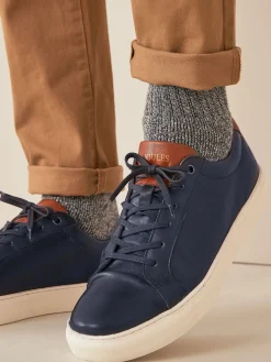 Online Joules Navy Blue Leather Trainers NavyBlue