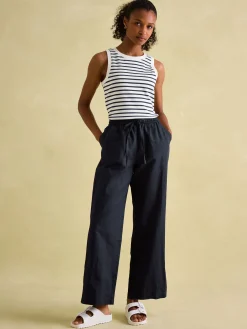 Outlet Joules Navy Blue Linen Blend Trousers NavyBlue