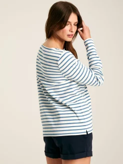 Best Joules New Harbour Cream & Blue Striped Boat Neck Breton Top Cream&BlueStriped