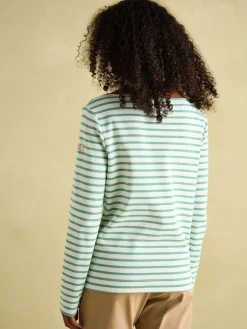 Hot Joules New Harbour Cream & Green Striped Boat Neck Breton Top Cream&GreenStriped