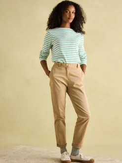 Hot Joules New Harbour Cream & Green Striped Boat Neck Breton Top Cream&GreenStriped