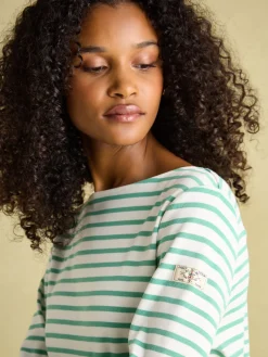 Hot Joules New Harbour Cream & Green Striped Boat Neck Breton Top Cream&GreenStriped