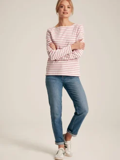 Best Joules New Harbour Cream & Pink Striped Boat Neck Breton Top Cream&PinkStriped