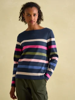 New Joules New Harbour Navy multi Boat Neck Breton Top Navymulti