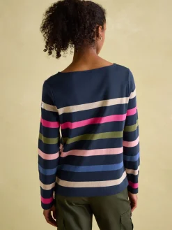 New Joules New Harbour Navy multi Boat Neck Breton Top Navymulti