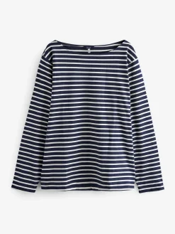 Hot Joules New Harbour Navy Stripe Boat Neck Breton Top NavyStripe