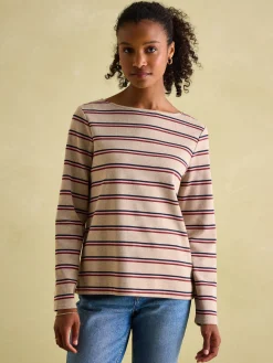 New Joules New Harbour Oat multi Boat Neck Breton Top Oatmulti