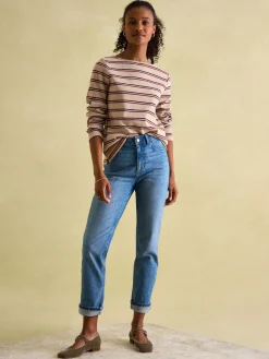 New Joules New Harbour Oat multi Boat Neck Breton Top Oatmulti