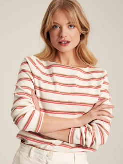 Online Joules New Harbour Pink & Tan Striped Boat Neck Breton Top Pink&TanStriped