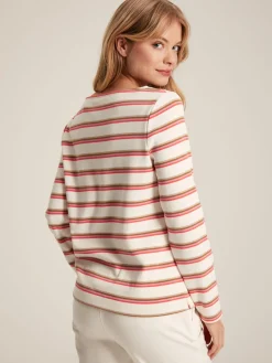Online Joules New Harbour Pink & Tan Striped Boat Neck Breton Top Pink&TanStriped