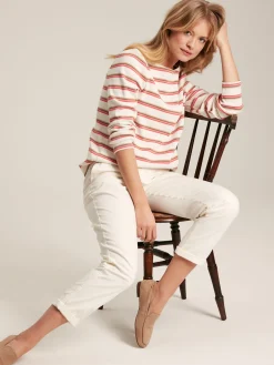 Online Joules New Harbour Pink & Tan Striped Boat Neck Breton Top Pink&TanStriped