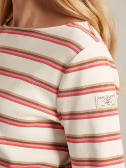 Online Joules New Harbour Pink & Tan Striped Boat Neck Breton Top Pink&TanStriped
