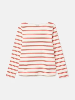 Online Joules New Harbour Pink & Tan Striped Boat Neck Breton Top Pink&TanStriped