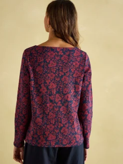 Discount Joules New Harbour Red Floral Boat Neck Breton Top RedFloral