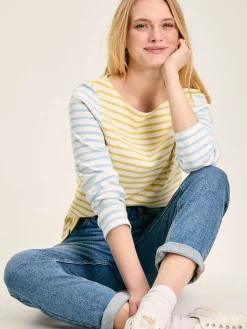 Outlet Joules New Harbour Yellow & Blue Striped Boat Neck Breton Top Yellow&BlueStriped