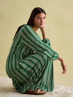 Best Joules Nia Long Sleeve Midaxi Dress Green