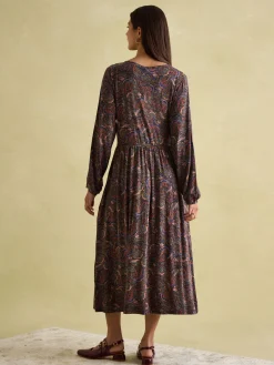 Sale Joules Nia Long Sleeve Midaxi Dress Navy/Burgundy