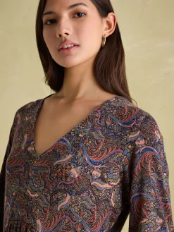 Sale Joules Nia Long Sleeve Midaxi Dress Navy/Burgundy