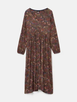 Sale Joules Nia Long Sleeve Midaxi Dress Navy/Burgundy