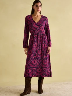 Discount Joules Nia Red & Navy Long Sleeve Midaxi Dress Red&Navy