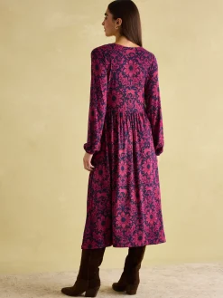 Discount Joules Nia Red & Navy Long Sleeve Midaxi Dress Red&Navy
