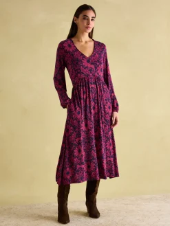 Discount Joules Nia Red & Navy Long Sleeve Midaxi Dress Red&Navy