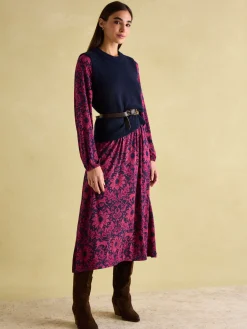 Discount Joules Nia Red & Navy Long Sleeve Midaxi Dress Red&Navy