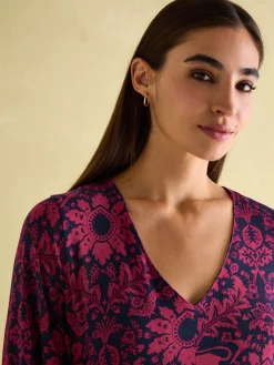 Discount Joules Nia Red & Navy Long Sleeve Midaxi Dress Red&Navy