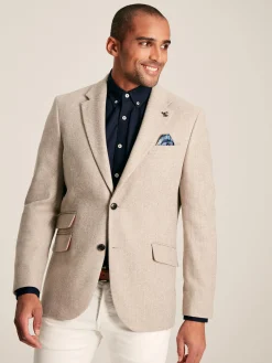 Clearance Joules Herringbone Texture Slim Fit Blazer Oatmeal