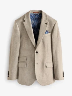 Clearance Joules Herringbone Texture Slim Fit Blazer Oatmeal