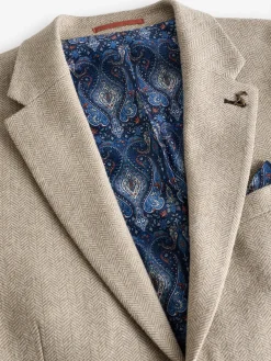 Clearance Joules Herringbone Texture Slim Fit Blazer Oatmeal