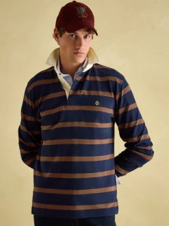 Clearance Joules Onside Navy & Brown Striped Rugby Shirt Navy&Brown