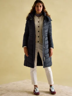 New Joules Pembury Navy Blue Showerproof Longline Padded Coat With Hood NavyBlue