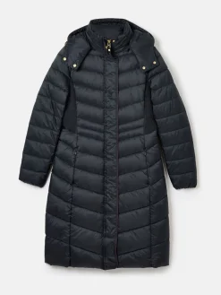 New Joules Pembury Navy Blue Showerproof Longline Padded Coat With Hood NavyBlue