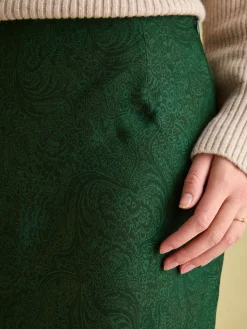 Online Joules Penelope Green Paisley Satin Midi Skirt GreenPaisley