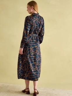 Online Joules Penelope Navy Bridle Print Satin Shirt Dress NavyBridlePrint