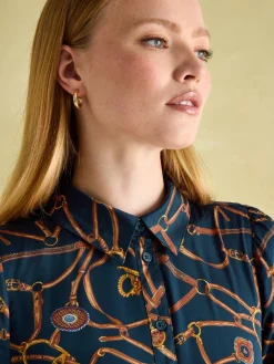 Online Joules Penelope Navy Bridle Print Satin Shirt Dress NavyBridlePrint