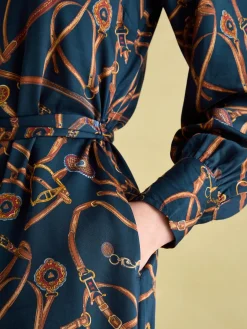 Online Joules Penelope Navy Bridle Print Satin Shirt Dress NavyBridlePrint