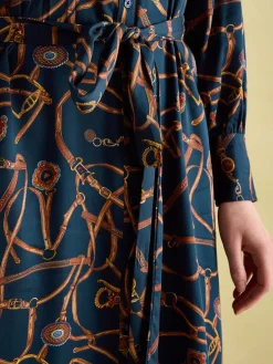 Online Joules Penelope Navy Bridle Print Satin Shirt Dress NavyBridlePrint