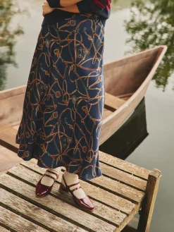Joules Penelope Satin Midi Skirt Navy