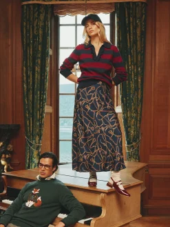 Joules Penelope Satin Midi Skirt Navy