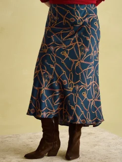 Joules Penelope Satin Midi Skirt Navy