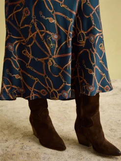 Joules Penelope Satin Midi Skirt Navy