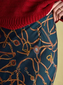 Joules Penelope Satin Midi Skirt Navy