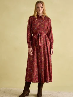Clearance Joules Penelope Red Bridle Print Satin Shirt Dress RedBridlePrint