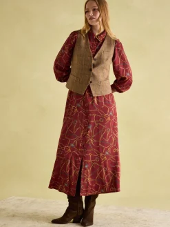 Clearance Joules Penelope Red Bridle Print Satin Shirt Dress RedBridlePrint