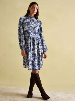 Sale Joules Petunia Frill Neck Dress Blue/Neutral